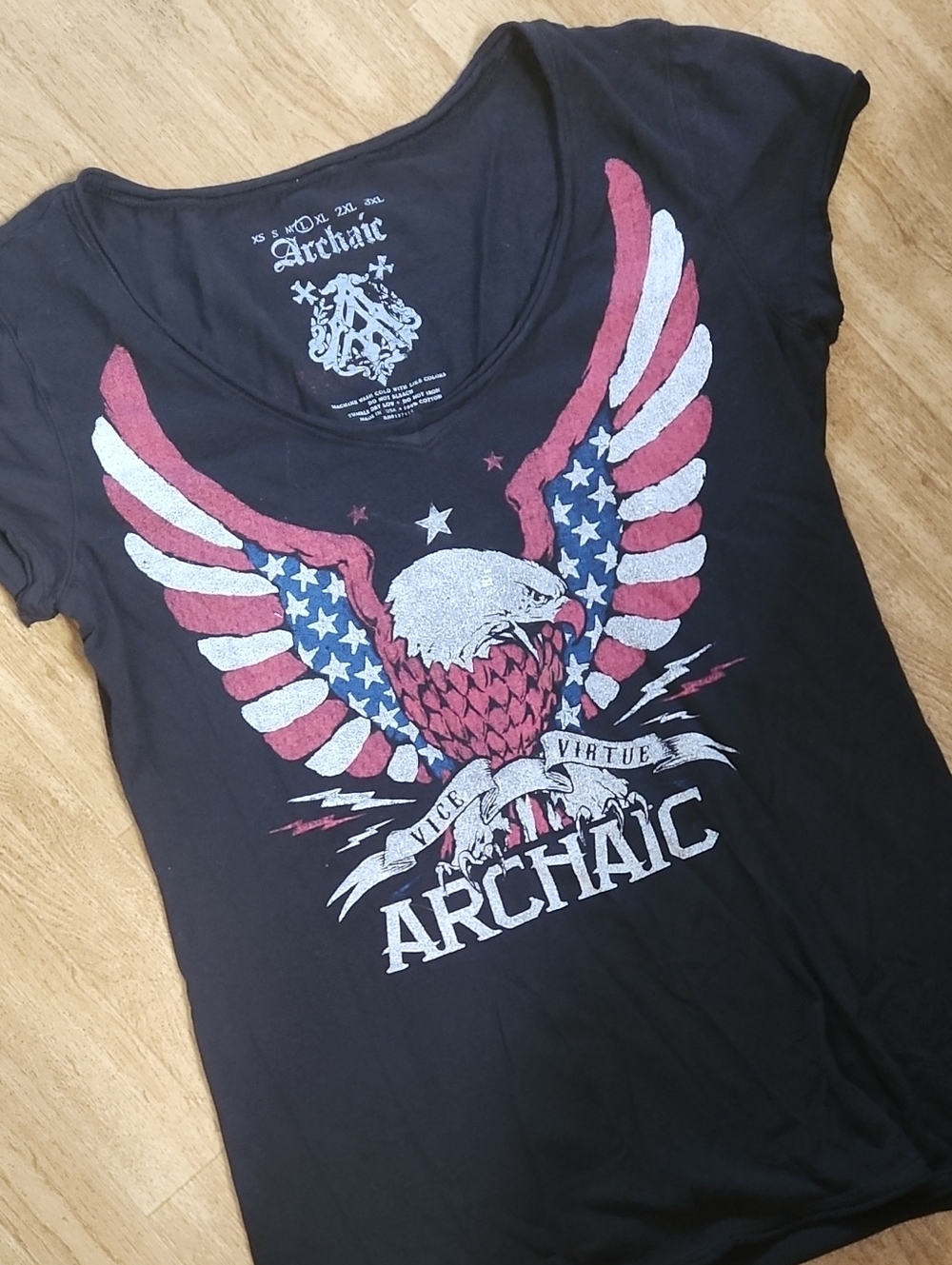 Archaic Women's Black Eagle Graphic Tee with Red, White & Blue